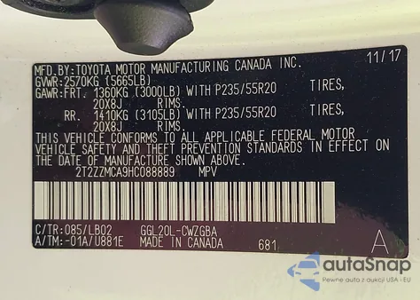 2017 Lexus Rx 350 z USA, uszkodzony, nr VIN 2T2ZZMCA9HC088889